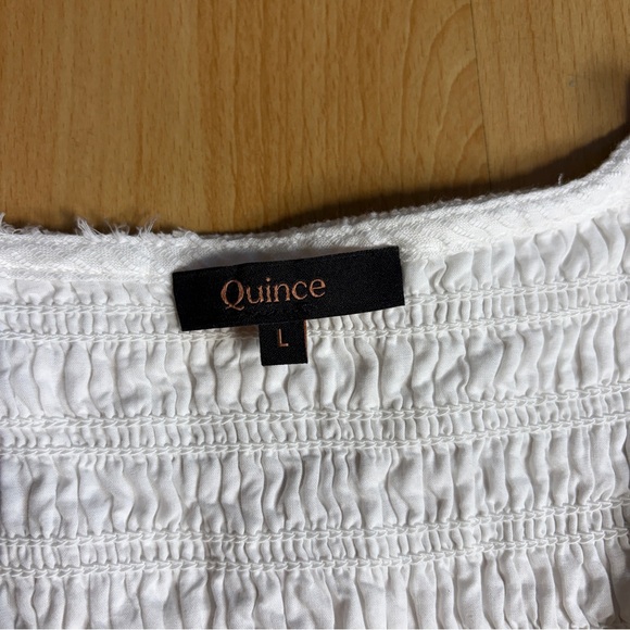 Quince Organic Textured Cotton Smocked V-Neck Midi Dress White Large - Picture 7 of 14